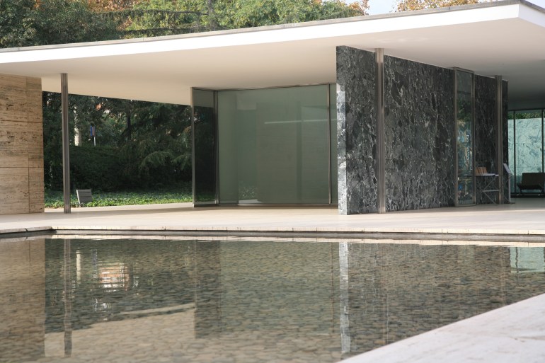 (GERMANY OUT) Europe, Spain, Barcelona: Barcelona Pavilion for the International exhibition 1929 built by Ludwig Mies van der Rohe - the big pool (Photo by Heilke Heller/ullstein bild via Getty Images)