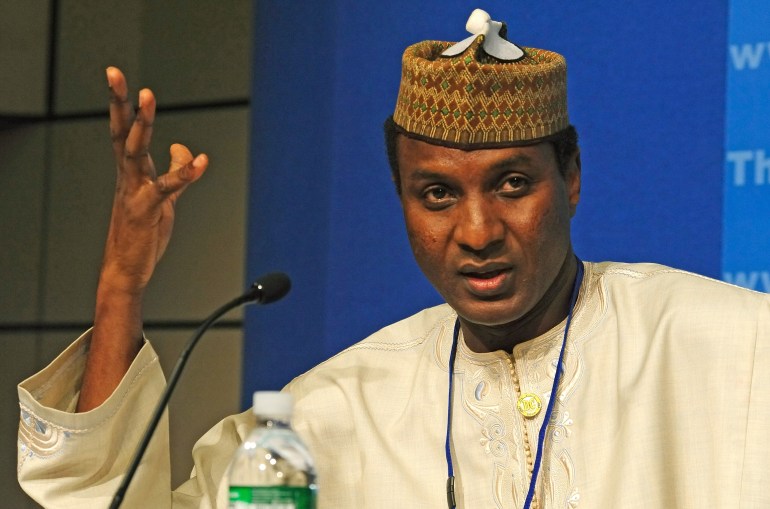 Niger's Finance and Economy Minister Ali Lamine Zeine speaks to reporters on October 12, 2008 at the IMF in Washington. Zeine spoke of the 15th meeting of Highly Indebted Poor Countries (HIPC) finance minsters that was held on October 10. HIPC ministers made important recommendations to mitigate the impact of the global financial crisis on their economies, improve debt relief delivery, assure long-term debt sustainability, finance the Millenium Development Goals (MDG) and continue to build their debt management capacity. AFP PHOTO/Karen BLEIER (Photo by KAREN BLEIER / AFP)