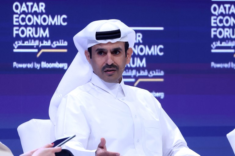 Qatar's Minister of State for Energy Affairs and President & CEO of Qatar Energy Saad Sherida al-Kaabi, attends a session at the Qatar Economic Forum in Doha on May 15, 2024. (Photo by KARIM JAAFAR / AFP)