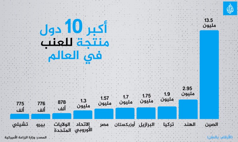 اكبر ١٠ دول منتجة للعنب في العالم