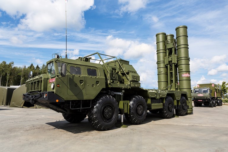 ODINTSOVO, MOSCOW REGION, RUSSIA - AUGUST 25, 2020:Anti-aircraft missile system S-400 "Triumph" at the exhibition Of the international military-technical forum "Army-2020".