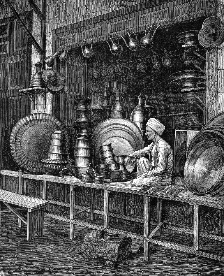 داخلية Boilermaker shop in Cairo, vintage engraved illustration. Magasin Pittoresque 1876.