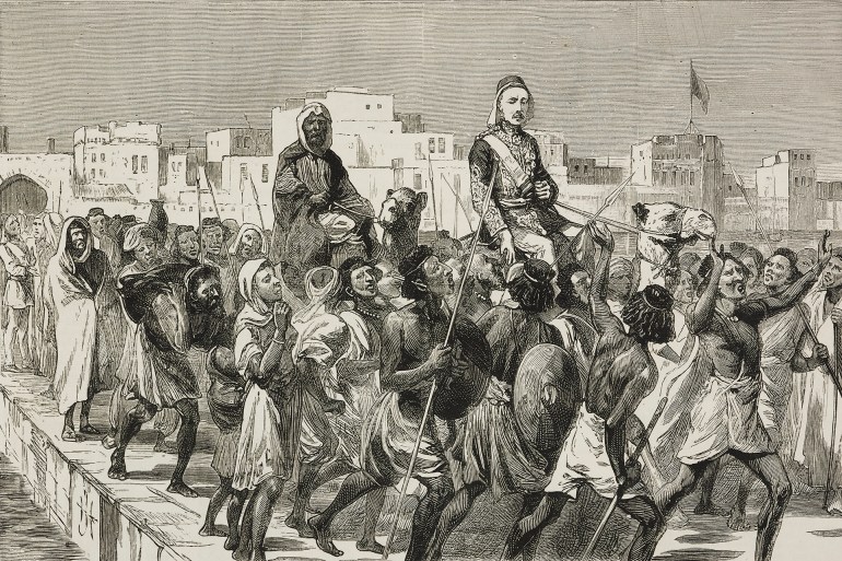 General Charles George Gordon entering Massawa, 1879, Eritrea, illustration from the magazine The Graphic, volume XXIX, n 746, March 15, 1884.