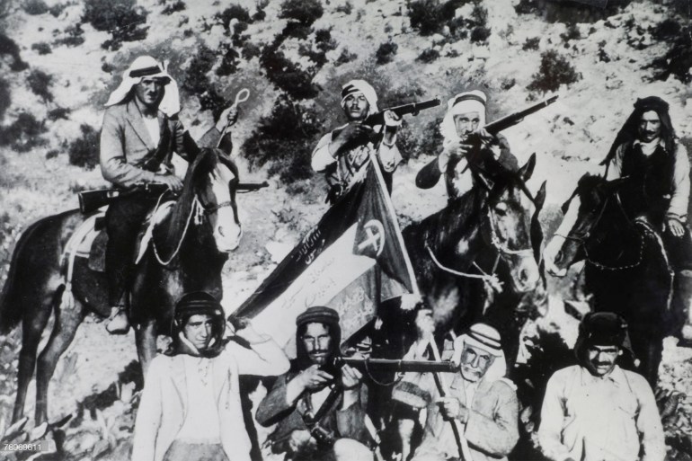 War and Conflict, Palestine, pic: November 1938, So called Arab insurgents pictured during the Arab revolt in Palestine, This photograph was found on the body of Nur Ibrahim a well known leader of the Arab rebellion, who was killed by a patrol of the West Kents (Photo by Popperfoto via Getty Images/Getty Images)