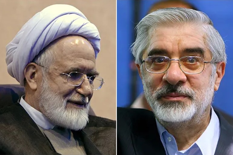 Iranian Prime Minister and presidential candidate Mir Hossein Mousavi and Iranian presidential candidate Mehdi Karroubi