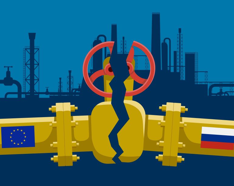 Gas pipeline between Russia and European Union was destroyed and broken. Vector illustration