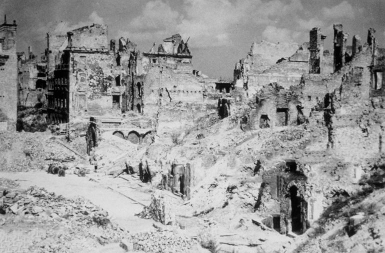 circa 1945: Warsaw, in Poland, in ruins after the end of World War II. Part of the city had been turned into a Jewish ghetto by the Nazis, who later destroyed the entire ghetto and its inhabitants. (Photo by Keystone/Getty Images)