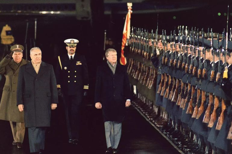 Arrival ceremony at Warsaw Poland for Jimmy Carter and Rosalynn Carter. circa 29 December 1977. (Photo by: HUM Images/Universal Images Group via Getty Images)