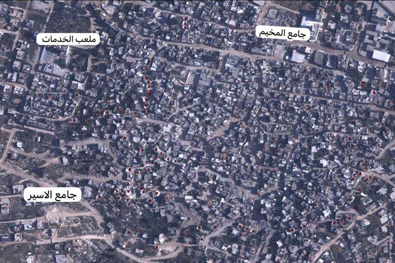 ****داخلية**** قوات الاحتلال وزعت خارطة يظهر فيها 100 منزل في عدة حارات من مخيم جنين قرر الاحتلال هدمها خرائط وزعتها قوات الإحتلال