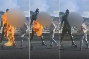بالفيديو .. شاب برتغالي يوثق حرق تمثال رونالدو في ماديرا