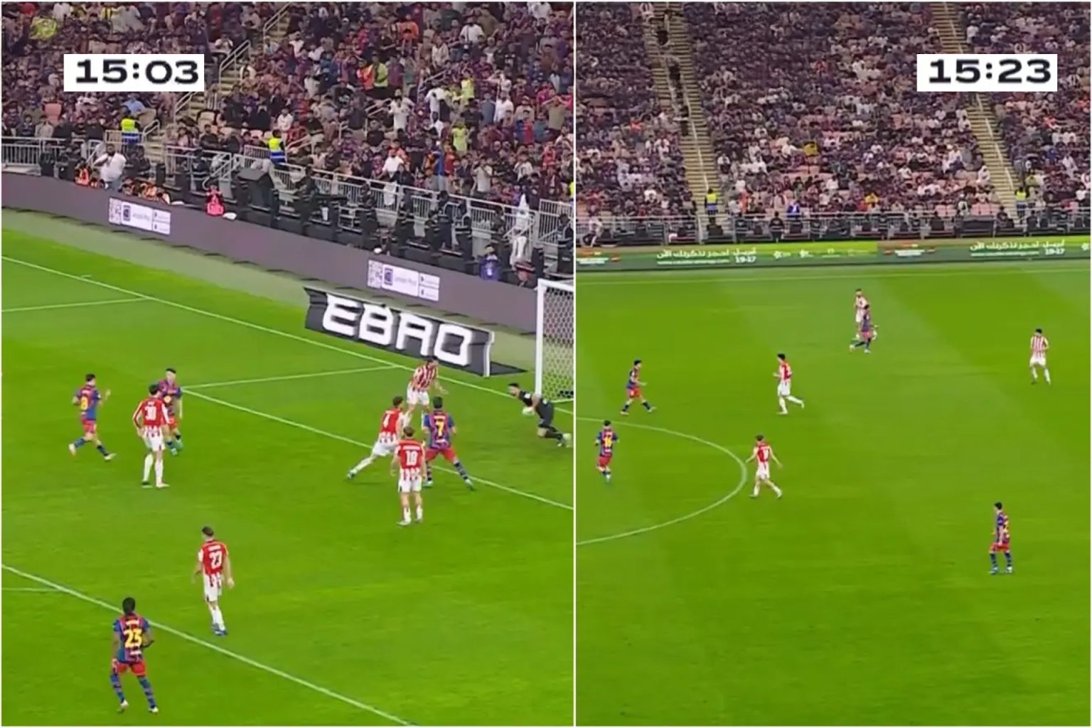 تجاهل تطبيق قاعدة جديدة في مباراة برشلونة وبلباو بالسوبر الإسباني